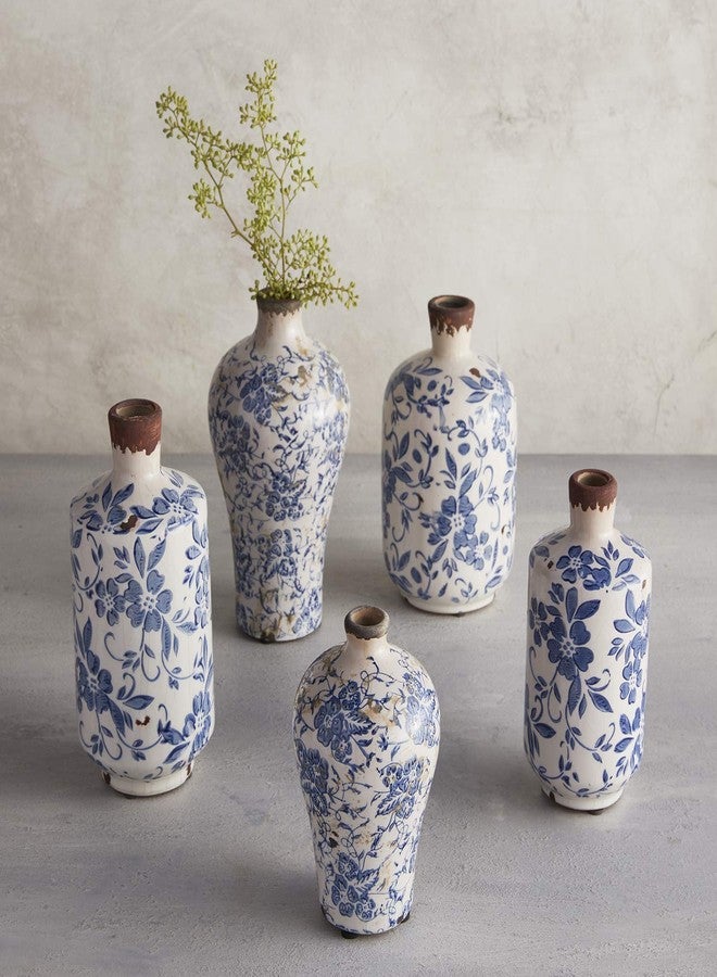 47th & Main Vintage Ceramic Vase Large, Blue Floral Vase - Image 2